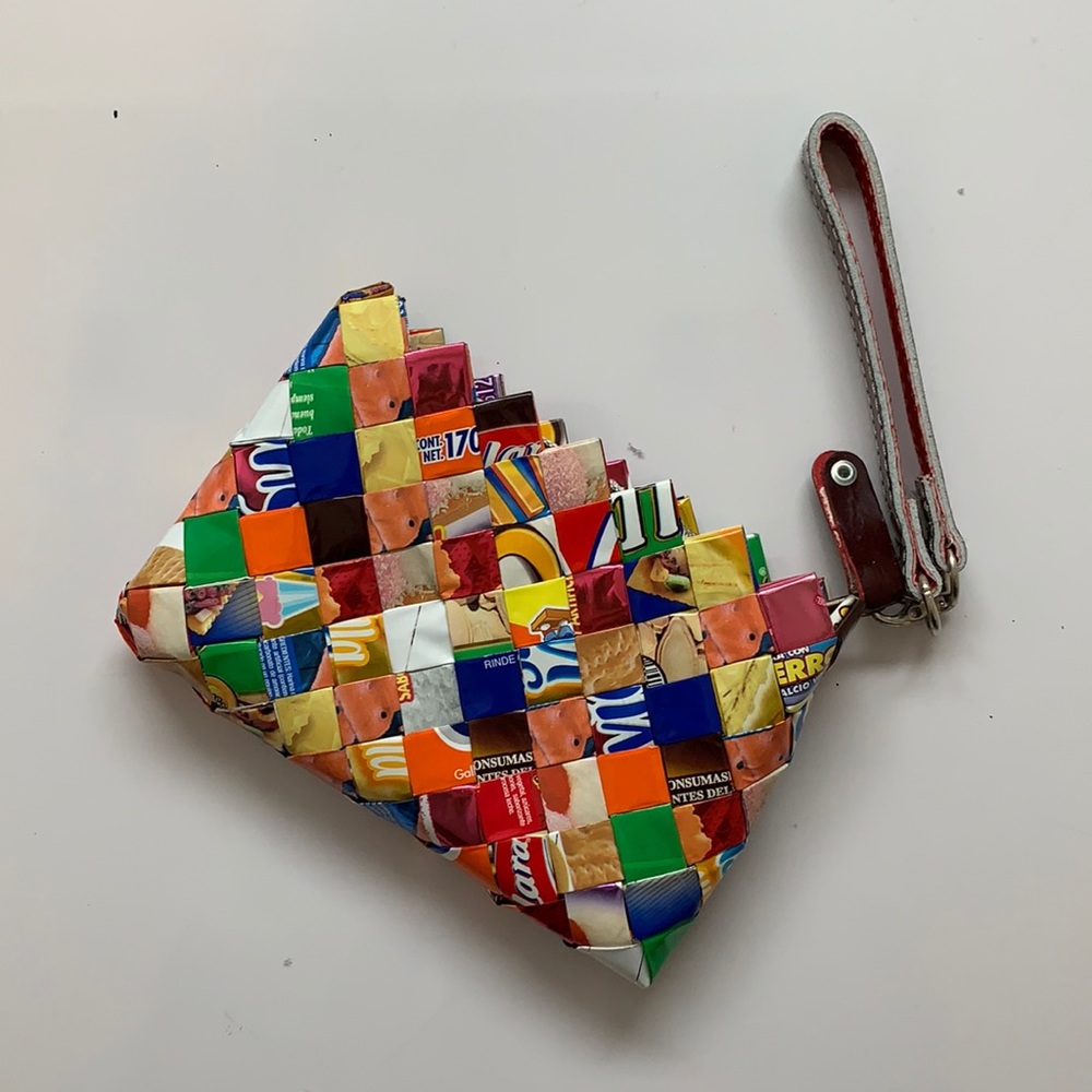 Nahui Ollin wristlet made of recycled wrappers